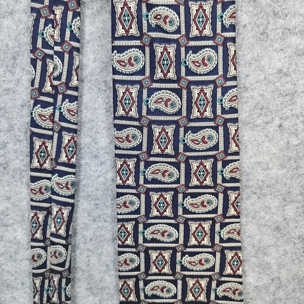 Wembley Necktie Paisley Squares Print 100% Silk Geometric 4"x56" Blue Beige Red
